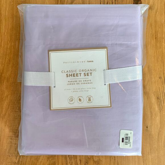 Pottery Barn Teen CLASSIC ORGANIC SHEET SET XL Twin Light Purple NWT Dorm - Picture 2 of 5